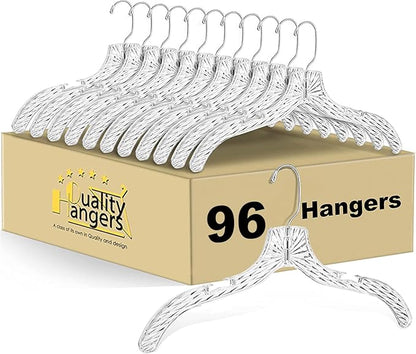 Quality Clear Plastic Hangers 96 Pack - Crystal Cut for Shirts, Suits, Coats, Dresses Hangers, Heavy Duty & Nonslip Design with Swivel Hook, 17 inches