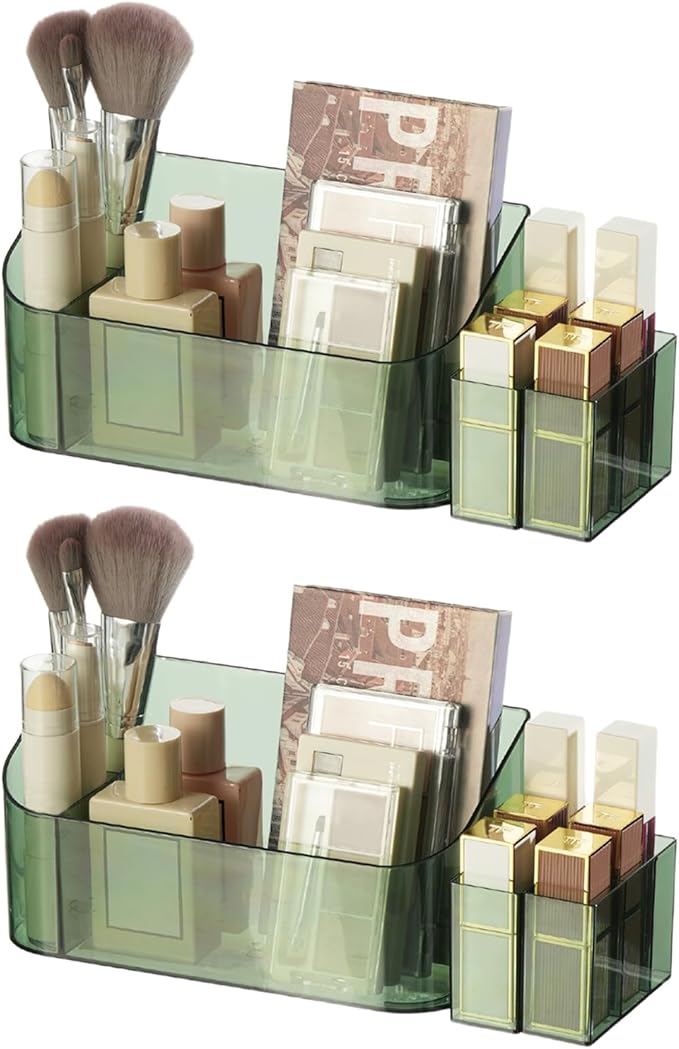SUNFICON 2 Pack Makeup Trays Organizers Holders Cosmetic Display Cases Tabletop Desktop Vanity Countertop Bathroom Wall Cabinet Medicine Storage Boxes for Womens Ladies Girls Crystal Green