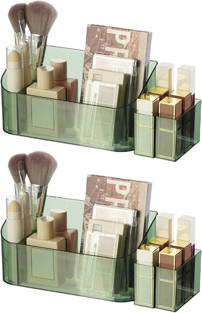 SUNFICON 2 Pack Makeup Trays Organizers Holders Cosmetic Display Cases Tabletop Desktop Vanity Countertop Bathroom Wall Cabinet Medicine Storage Boxes for Womens Ladies Girls Crystal Green