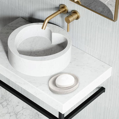 IMEEA Oval Resin Soap Dish for Bathroom Sink Stone-Look Soap Tray Holder for Bar Soap, Sponge or Shampoo Bar (Beige)