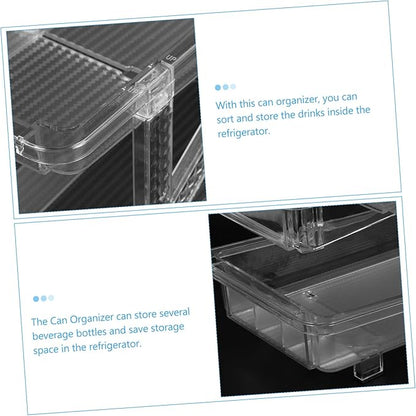 PRETYZOOM Soda Can Dispenser Organizer for Refrigerator Beverage Storage Bin Rolling Mechanism Transparent Double Can Holder for Beer and Drinks for Kitchen and Pantry