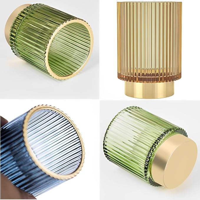 Makeup Brush Holder Organizer, Heavy Crystal Glass Brush Storage Holder, Vintage Cosmetic Make Up Bathroom Brushes Cup Pen Pencil Toothbrush Holder Striped Vase (S+L (green))