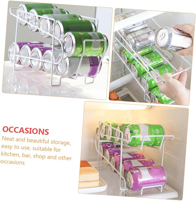 NUOBESTY Automatic Covering Position Iron Rack Can Storage Organizer White Refrigerator Fridge Beverage Dispenser for Kitchen and Home