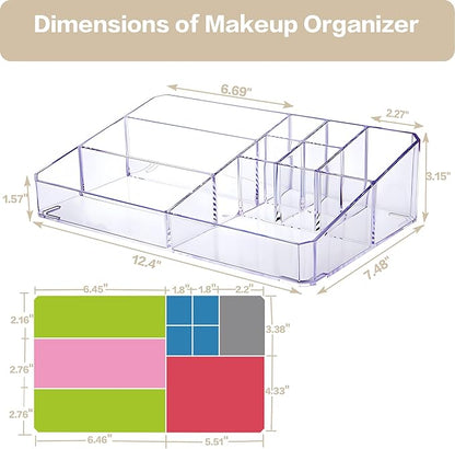Clear Makeup Organizer, Makeup Brushes Storage Case, Cosmetic Display Case Tray, Tiered Skincare Organizer, Acrylic Lipstick Holder Countertop Desk Brush Organizer for Bedroom Vanity