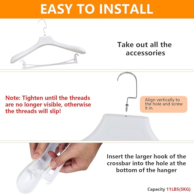 DEDU Suit Hangers for Men 10 Pack, White Coat Hangers Wide Non Slip Width 17.7", Thick Plastic with Pants Bar & Metal Hook