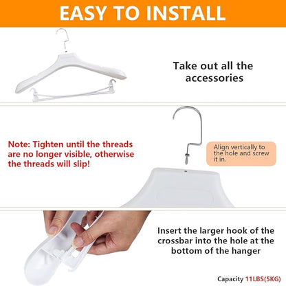 DEDU Suit Hangers for Men 10 Pack, White Coat Hangers Wide Non Slip Width 17.7", Thick Plastic with Pants Bar & Metal Hook