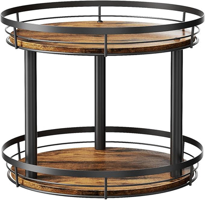 LAMU 12'' Wood Lazy Susan Spice Rack Organizer, 2 Tier Spice Organization for Cabinet, Countertop, Kitchen, Table Top, Pantry, Condiment and Seasoning Rack Organizer
