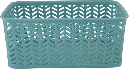 Simplify 3 Pack Small Herringbone Storage Basket, Dimensions: 10"x8"x4", Herringbone Design, Light Weight, Great for Bathroom, Kitchen, Office, Closet, 2 Open Handles, Dusty Blue