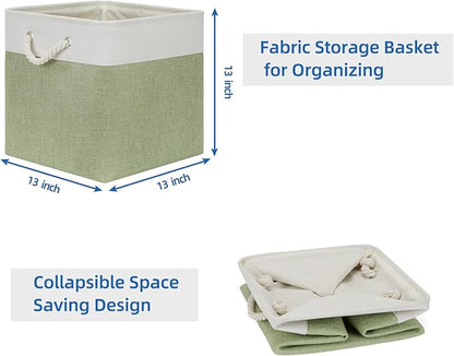 Temary Cube Storage Bins 13x13 Storage Cubes Basket for Gifts Empty, 4 Pack Large Storage Basket with Handles, Decorative Storage Baskets for Home (White&Green)