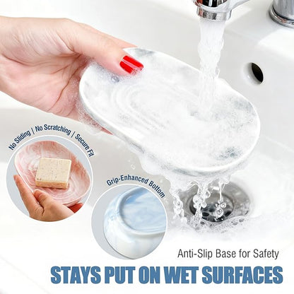 OTHIX Ceramic Soap Dish with Unique Marble Texture as, Decorative Bar Soap Holder for Bathroom and Kitchen, Cute Soap Dishes for Bar Soap, Jewelry, Ring (Gray Texture)