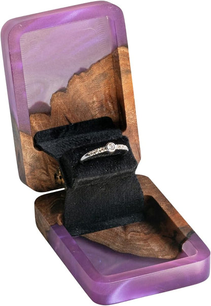 RWA Slim Engagement Ring Box for Proposal – Unique Wedding Ring Holder & Jewelry Display Case – Travel Jewelry Organizer, Ring Bearer Box, Proposal Gift, Wedding Ring Box for Ceremony, FLIP purple
