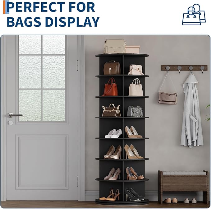 GarveeHome 7 Tier Rotating Shoe Rack Tower, 360° Revolving Free Standing Spinning Shoe Organizer, Vertical Spinning Shoes Display, Shoes Rack Storage Round Carousel, Rotate Shoes Closet Organization