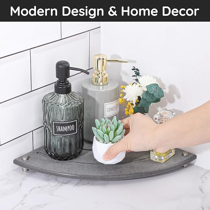Segbeauty Diatomaceous Earth Tray, 9.85in Instant Dry Stone Drying Tray for Bathroom Counter Corner, Water Absorbing Corner Countertop Organizer Corner Counter Shelf Soap Sponge Dispenser Holder