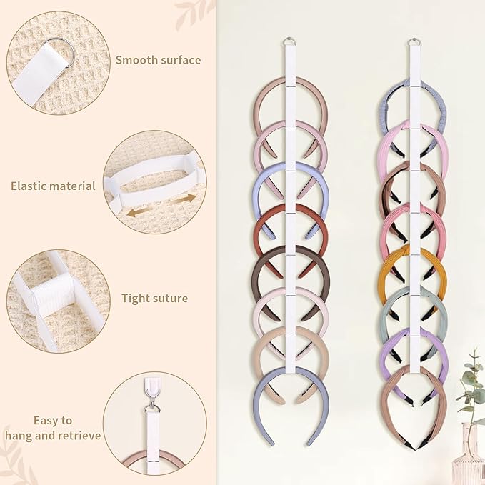 3 PCS Headband Holder Organizer for Girl,Hanging Hairband Storage for Women,White Hair Hoop Display Hair Accessories Organizer Bedroom College Dorm Decor