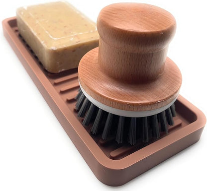 Silicone Sink and Surface Organizer Tray, Sponge Holder, Vanity Tray, Trivet, Heat Safe, Dishwasher Safe, for Bathroom and Kitchen Organization (Mocha, 9"x3.5")