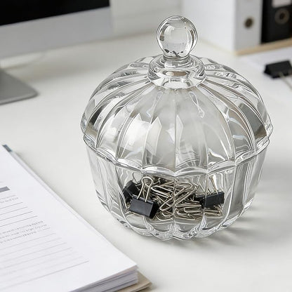 Clear Glass Jar with Lid - Pumpkin Glass Sugar Bowl with Lid for Coffee Station Sugar Cube Holder, Bathroom Qtip & Cotton Ball Organizer, Kitchen Storage & Home Decor Candy Jar
