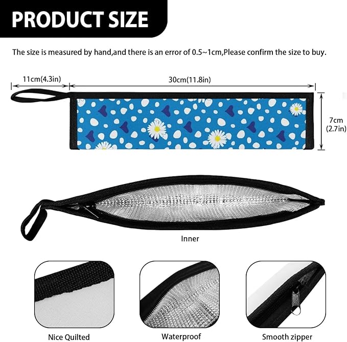 COEQINE Blue Floral Travel Silverware Case Cutlery Pouch Metal Straws Case Lightweight Portable Leafproof Flatware Organizer Case With Handles Camping Work Carry Utensil Bag