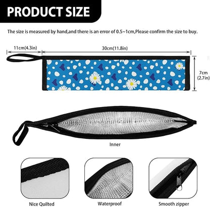 COEQINE Blue Floral Travel Silverware Case Cutlery Pouch Metal Straws Case Lightweight Portable Leafproof Flatware Organizer Case With Handles Camping Work Carry Utensil Bag