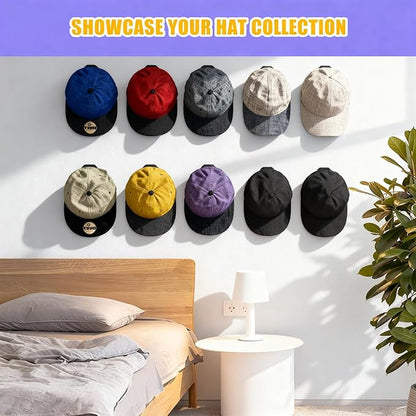 FAYYGYH 24 Pack Adhesive Hat Hooks for Wall, Strong Hat Rack for Baseball Caps, Minimalist Hat Rack Display for Home Decor, No Drilling, Hat Hold Hanger for Wall, Door, Closet (Black)