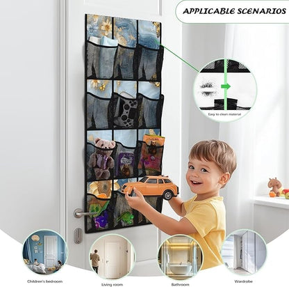 Marble Behind Door Organizer 12 Pockets Blue Over The Door Organizer for School Sunflower Multi-Pocket Organizer Easy to Install Multi-Funtion Storage Bag for Dorm