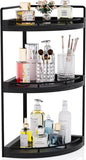 Corner Bathroom Counter Organizer, 3 Tier Bathroom Sink Shelf Countertop, Wood Vanity Skincare Storage for Toiletries Decor, Makeup, Dresser(Black)