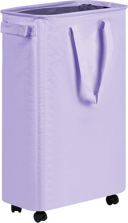 efluky Slim Laundry Hamper with Wheels, Rolling Laundry Basket for Clothes, Small Laundry Basket for Bedroom, Dorm and Laundry Room, 60L (12.7 Gallons) Purple