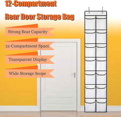 12-Compartment Rear Door Storage Bag White Behind The Door Storage Bag with 12 Compartments for Storing Sundries, Shoes and so on, White Color