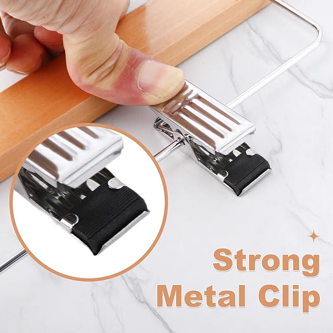 10 Pack Pants Hangers, Wood Clothes Hangers with 2-Adjustable Clips, Solid Wood Skirt Hanger, 360° Swivel Hook, Wooden Hanger for Jeans Shorts Slacks Skirts Trousers, Natural