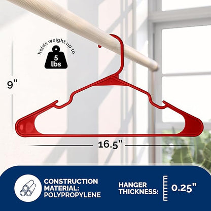 Closetselect Plastic Hangers 50 Pack - Space Saving Clothes Hangers, Made in USA, Durable & Strong Plastic Shirt & Coat Hanger with Notches & Shoulder Grooves, Non-Slip Clothing Hangers | Red Engine