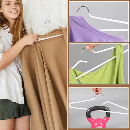 Leumoi 20 Pack Short Neck Hangers Non-Slip Metal Hangers for Clothes, Pants, Shirts, Tank Tops, Jackets, Space Saving, Short Neck Household Collar Protection (White)