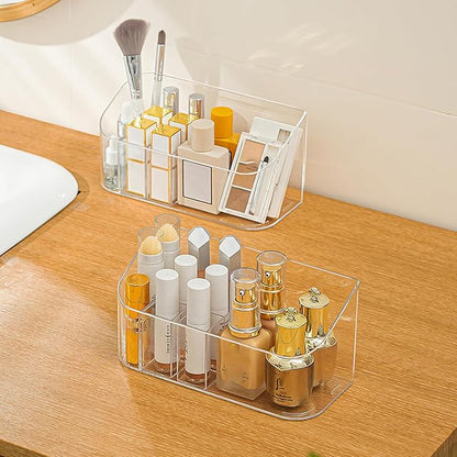 Bathroom Counter Shelf Vanity Trays, Makeup Organizer Tray with 9 Compartments, Trays Holders for Medicine Bathroom Cabinet, Clear