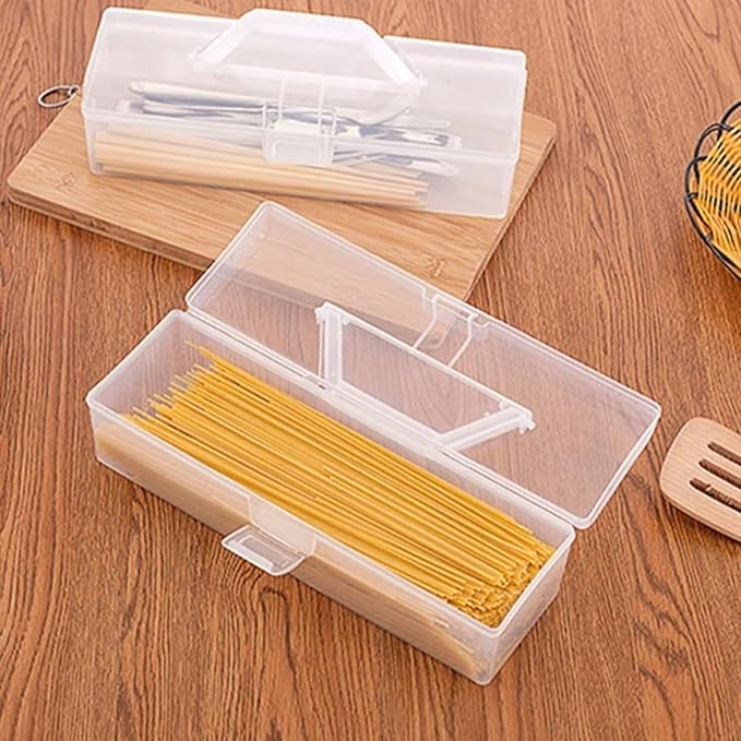 Noodle Storage Box, Plastic Pasta Storage Container with Handle Spaghetti Food Storage Box Multifunctional Airtight Organizer for Noodles, Tableware, Fruits Snacks(White,11.6x3.9x3.5in)