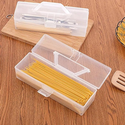 Noodle Storage Box, Plastic Pasta Storage Container with Handle Spaghetti Food Storage Box Multifunctional Airtight Organizer for Noodles, Tableware, Fruits Snacks(White,11.6x3.9x3.5in)