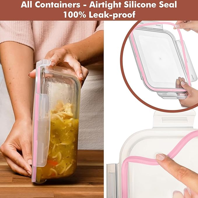 Razab 4 PC 1860ml / 63 Oz / 8 Cups Large Glass Food Storage Containers with Lids - Glass Meal Prep Containers for Roasting & Storing Leftover, Lunch Container with Lids, Microwave & Oven Safe