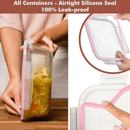 Razab 4 PC 1860ml / 63 Oz / 8 Cups Large Glass Food Storage Containers with Lids - Glass Meal Prep Containers for Roasting & Storing Leftover, Lunch Container with Lids, Microwave & Oven Safe