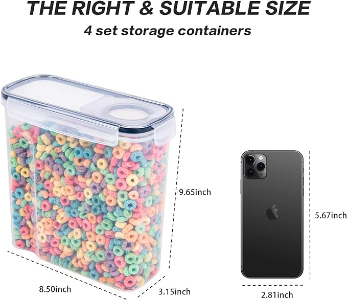 FOOYOO Cereal Containers Storage Set - 4 Piece Airtight Large Food Storage Containers(135.2oz), BPA Free Dispenser Plastic Cereal Storage Containers