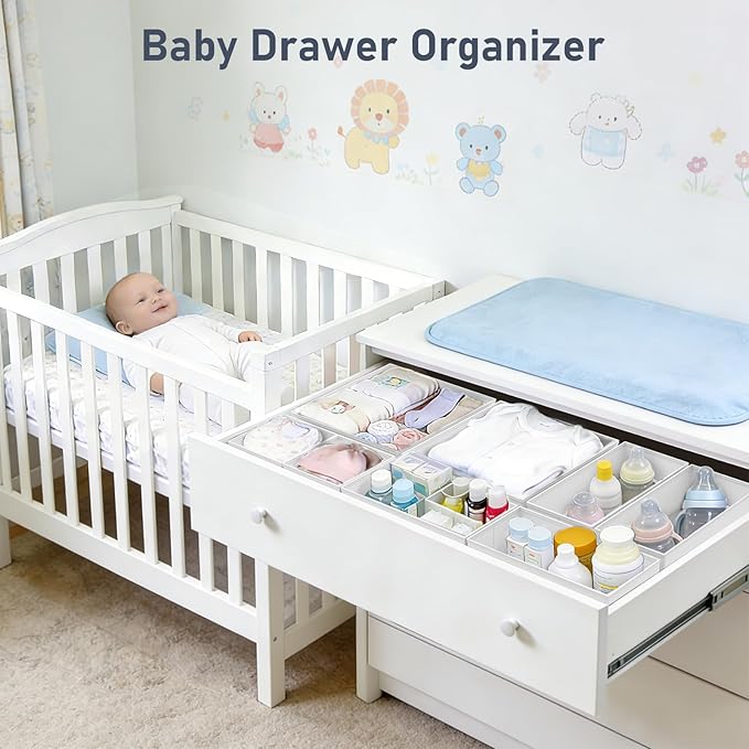 DIMJ Drawer Organizer Clothes - 30 Pack Closet Drawer Organizer Bins for Baby Clothes Storage, Fabric Dresser Organizer for Nursery Bedroom, Foldable Small Drawer Dividers for Underwear Socks