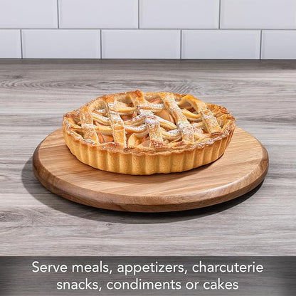 CounterArt Natural Acacia Wood Round Lazy Susan Turntable 14" Diameter Condiment Caddy, Cheese Server, Cake Plate, Spice Organization