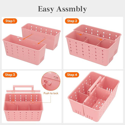 Lifewit Shower Caddy Portable, Cleaning Supplies Caddy Organizer with Handle and Adjustable Dividers, Plastic Shower Basket for Dorm Room Essentials, College, Bathroom, Pink, 1 Pack