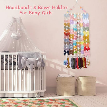 OAOLEER Hair Bow Holder Organizer for Girls，Hair Clips Headband Organizer Storage Wall Hanging Home Decor for Girls Room (1Pcs White 28Inch)