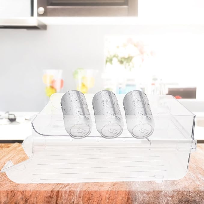 Automatic Rolling Can Storage Rack Large Refrigerator Drink Organizer Food Grade Plastic Fridge Can Dispenser Beverage Container for Kitchen Pantry