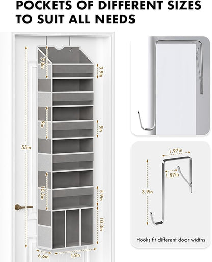 Over The Door Organizer, Hanging 6-Shelf Storage Organizer with 50lb Heavy Duty Perfect for Bathroom Closet Nursery Bedroom (Grey,1 Pack)