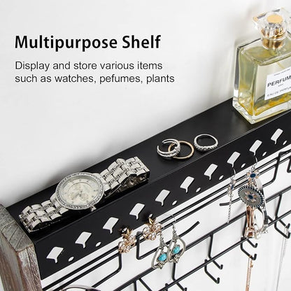 JackCubeDesign MK460A - Wood Wall Mount Jewelry Organizer with Metal Hooks (Rustic Wood)