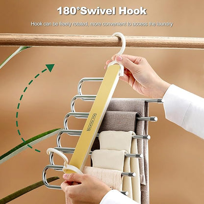 Ergocar Pants Hanger, Space-Saving Metal Wardrobe Storage, Clothes Pants and Hanger, Multi-Function Scarf Storage, 12.4*12.2