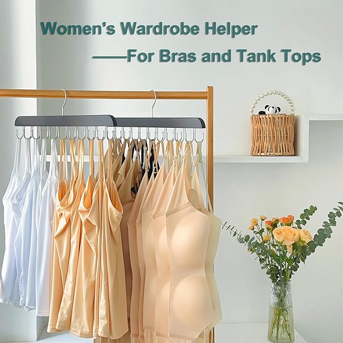 2 Pack Belt Hanger for Closet Organizer,Wooden Belt Storage Organizer with 20 Metal Hooks for Space Saving,Foldable Belts Holder for Belts,Tank Tops,Ties(Black)