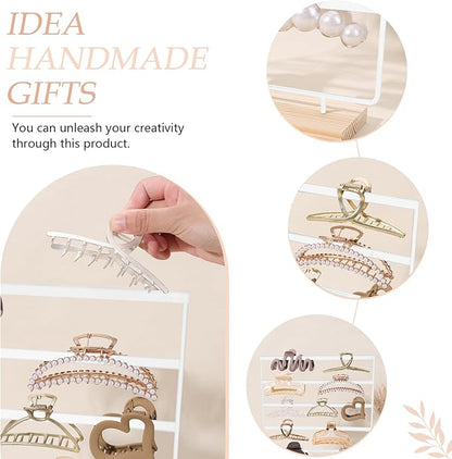 SNOWSTAR Hair Claw Clip Holder Organizer - 5 Tier Iron Rod Hair Clip Holder Storage for Women Girls, Wood Base Desktop Organizer