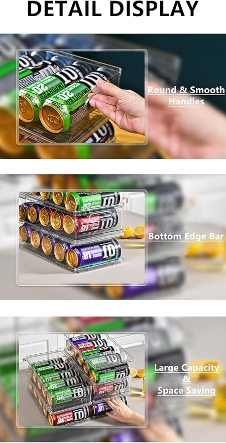 Xicennego 2-Tier Large Stackable Soda Can Organizer for Refrigerator - For Tall Cans of 500ml/17oz - Fridge Can Organizer Dispenser, Beverage Can Holder for Refrigerator, Pantry, Cupboard