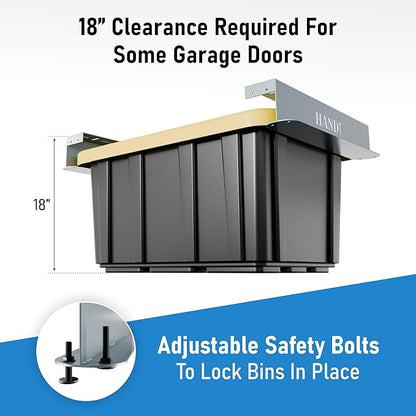 USA Based Overhead Garage Storage Rack, Connectable Heavy Duty Metal Ceiling Rails Garage Storage Organization Shelving System, Hanging Racks Tote Containers, Supports Up To 3 Bins, 2 Sets Gray