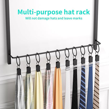 HapiRm Over the Door Hat Organizer - 4 Tier Wall Mounted Hat Rack with 24 Hooks and 10 Movable Clips, Hanging Baseball Cap Organizer Storage Holds to 34 Caps for Door, Bedroom, Closet