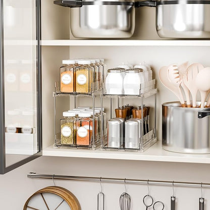 Yieach 2 Tier Vertical Spice Rack Pull Out,10.4'' Deep Narrow Slide Out Spice Rack Organizer for Inside Cabinets,Kitchen,Pantry,Cupboard Seasoning,Can,Jar Organizer and Medicine Cabinet Storage